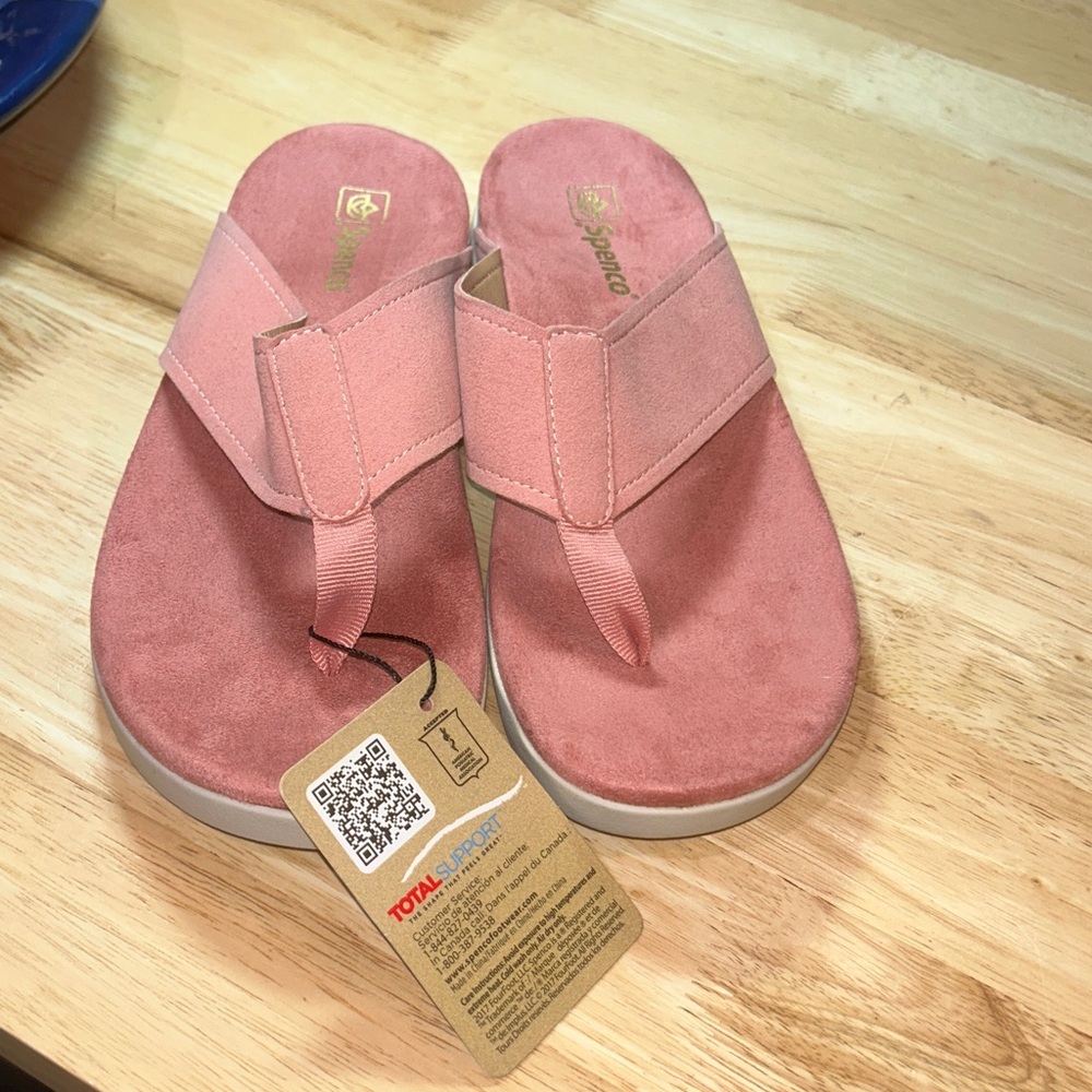 Spenco NEW Hampton Faux Suede Pink Orthotic Comfort Flip Flop Thong Sandals W 10